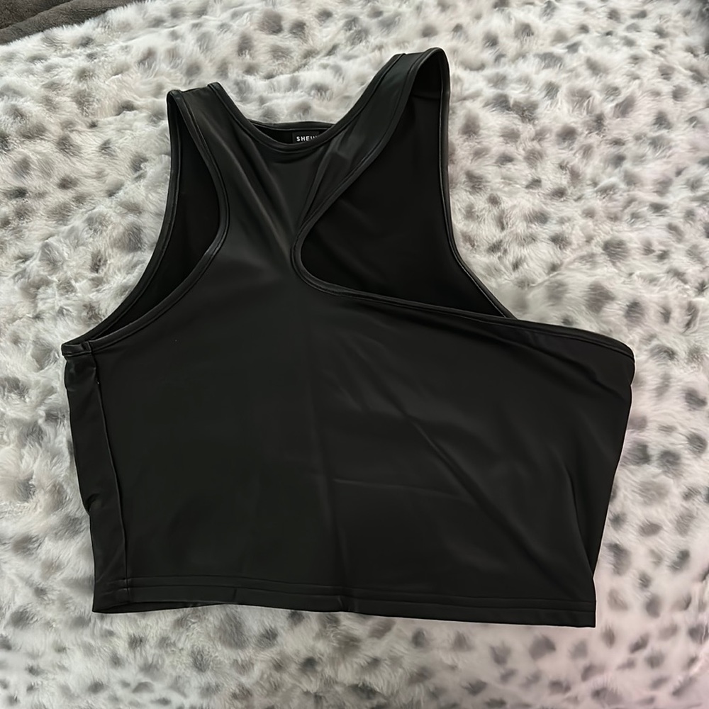 black faux leather crop top